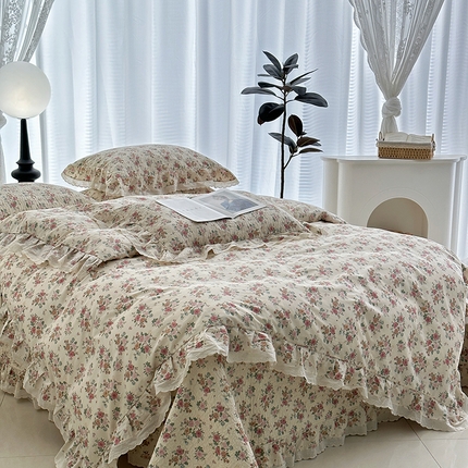 佰织鑫家居 2025新款全棉砂洗床盖款四件套-艾莎系列 后花园