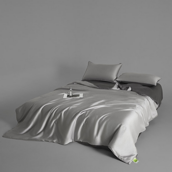 91家纺网 家纺一手货源 找家纺 AB家纺2025新品A类莱赛尔双拼50天丝空调夏被四件套 烟灰-摩登灰