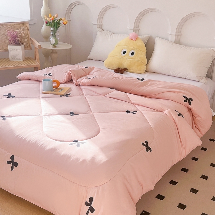 91家纺网 家纺一手货源 找家纺 百花王2025新款原棉大豆被被子被芯 蝴蝶结粉色