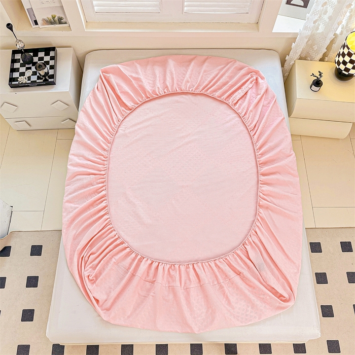 91家纺网 家纺一手货源 找家纺 曼町家居 2025新款全棉华夫格床笠 浅粉