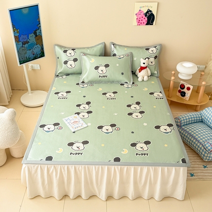 91家纺网 家纺一手货源 找家纺 典曼家纺 2025春夏新款250D冰丝宽边圆网冰丝凉席席子 邂逅