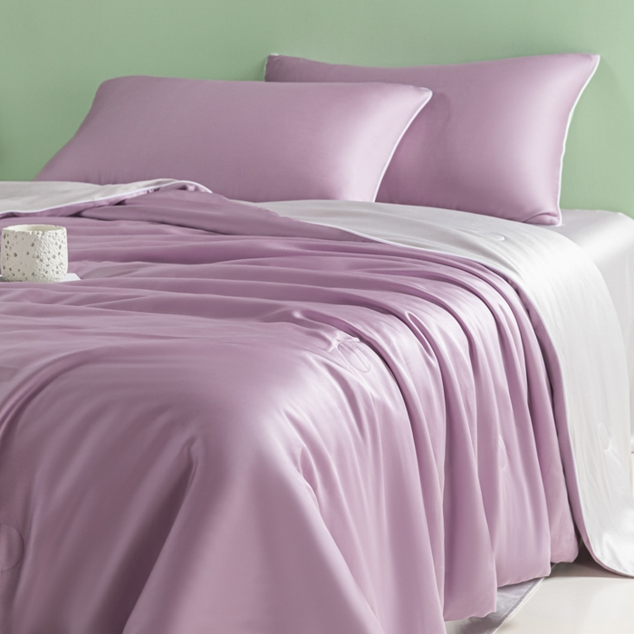 91家纺网 家纺一手货源 找家纺 爱彼家纺 2025夏季新款麻绳款冰丝夏被夏凉被空调被四件套-风格一 麻绳款夏被-风信紫+青灰