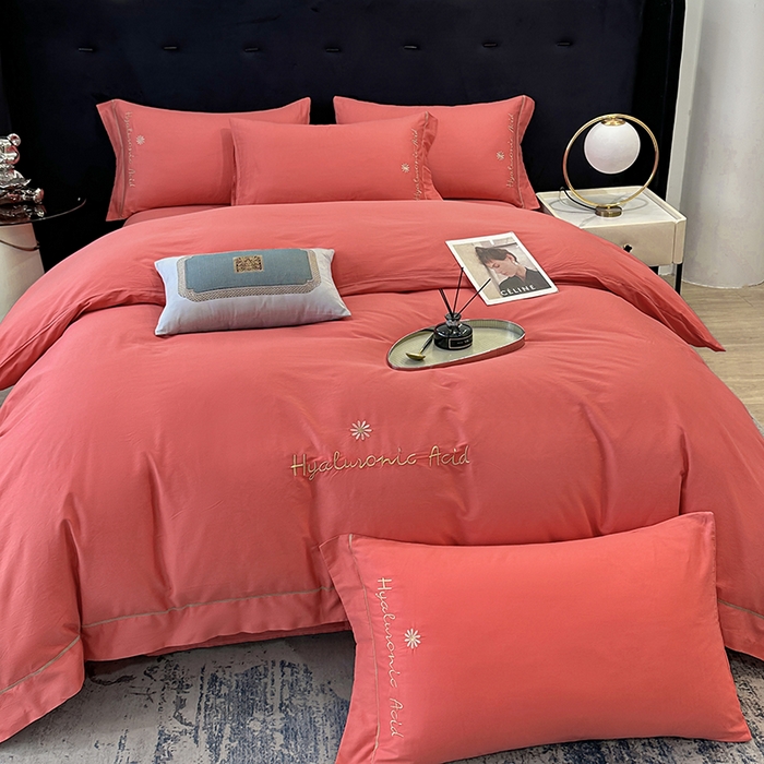 91家纺网 家纺一手货源 找家纺 （总）宇彬家纺 2025直播新款13374全棉纯棉母婴级压线一字绣纯色刺绣四件套全棉纯棉贡缎新疆长绒字母款铂金系列