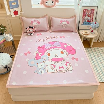 桃子家居 2025新款A类三丽鸥授权数码印花中分子1200D凉感冰丝宽边凉感软席席子 冰丝席-美乐蒂小熊