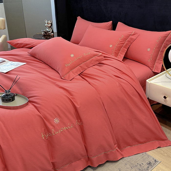 91家纺网 家纺一手货源 找家纺 （总）宇彬家纺 2025直播新款13374全棉纯棉母婴级压线一字绣纯色刺绣四件套全棉纯棉贡缎新疆长绒字母款铂金系列