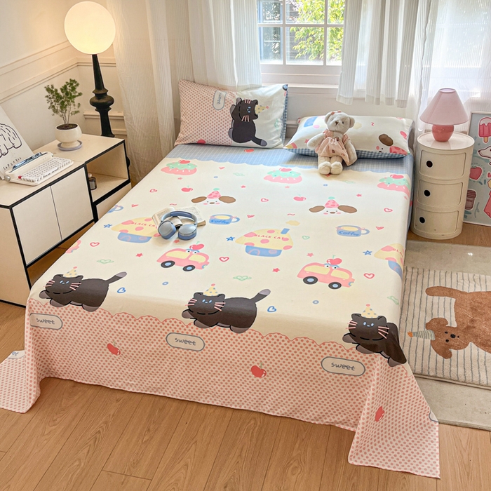 91家纺网 家纺一手货源 找家纺 （总）Sweet dreams甜梦 2025新款全棉纯棉小清新印花床单单品单床单床单单件