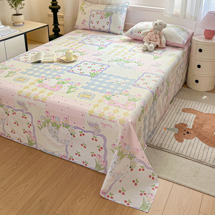 91家纺网 家纺一手货源 找家纺 （总）Sweet dreams甜梦 2025新款全棉纯棉小清新印花床单单品单床单床单单件