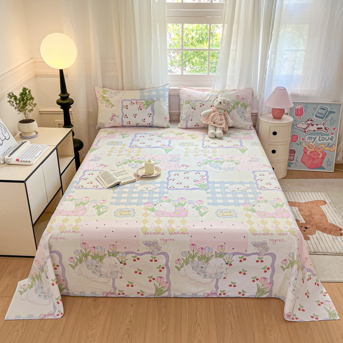 91家纺网 家纺一手货源 找家纺 （总）Sweet dreams甜梦 2025新款全棉纯棉小清新印花床单单品单床单床单单件