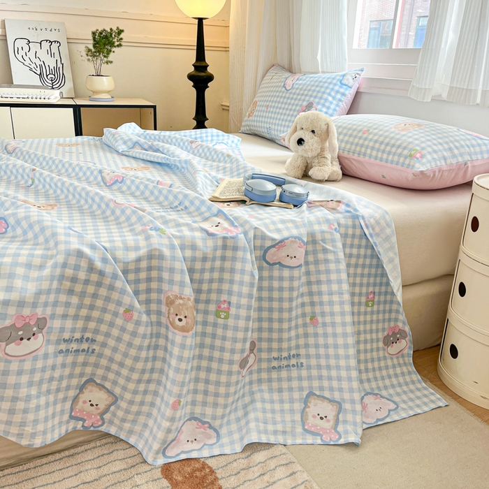 91家纺网 家纺一手货源 找家纺 Sweet dreams甜梦 2025新款全棉纯棉小清新印花床单单品单床单床单单件 格子狗狗