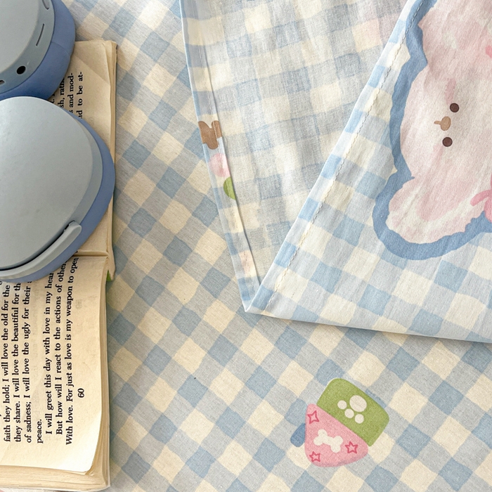 91家纺网 家纺一手货源 找家纺 Sweet dreams甜梦 2025新款全棉纯棉小清新印花床单单品单床单床单单件 格子狗狗