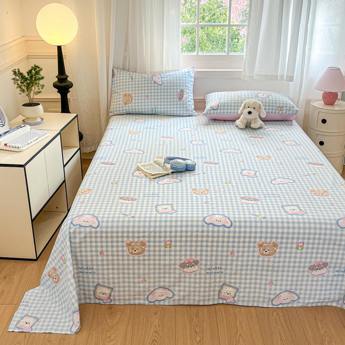 91家纺网 家纺一手货源 找家纺 Sweet dreams甜梦 2025新款全棉纯棉小清新印花床单单品单床单床单单件 格子狗狗