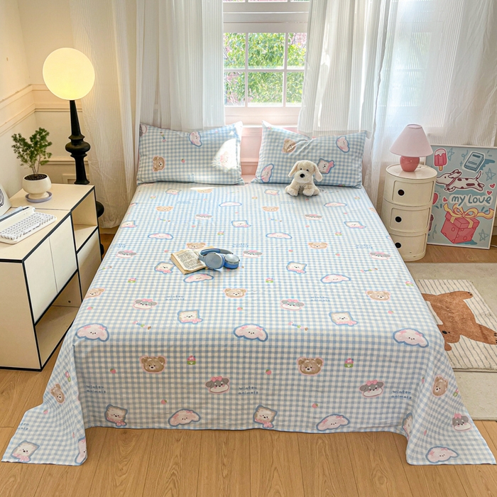 91家纺网 家纺一手货源 找家纺 Sweet dreams甜梦 2025新款全棉纯棉小清新印花床单单品单床单床单单件 格子狗狗