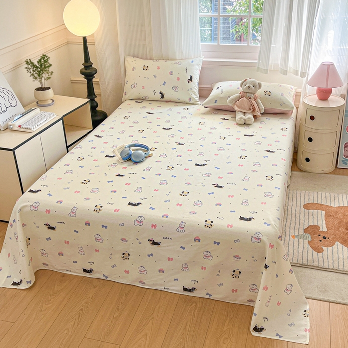 Sweet dreams甜梦 2025新款全棉纯棉小清新印花床单单品单床单床单单件 蝴蝶结小狗
