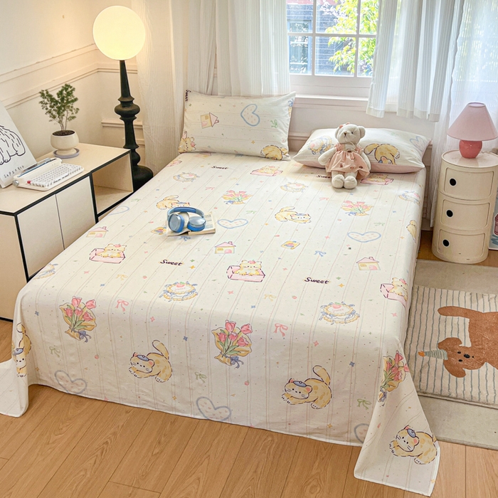 Sweet dreams甜梦 2025新款全棉纯棉小清新印花床单单品单床单床单单件 花花小猫
