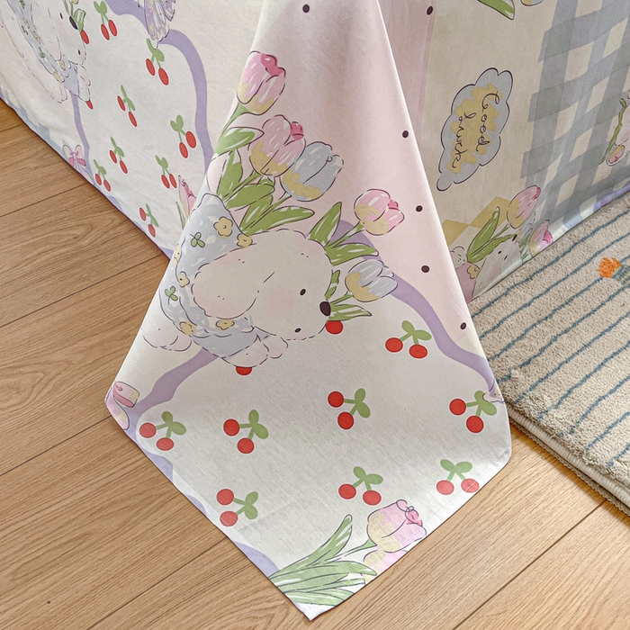 91家纺网 家纺一手货源 找家纺 Sweet dreams甜梦 2025新款全棉纯棉小清新印花床单单品单床单床单单件 郁金香小狗