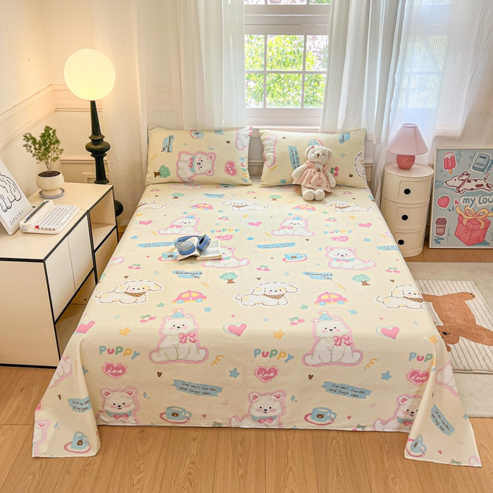 91家纺网 家纺一手货源 找家纺 Sweet dreams甜梦 2025新款全棉纯棉小清新印花床单单品单床单床单单件 萌趣乐园