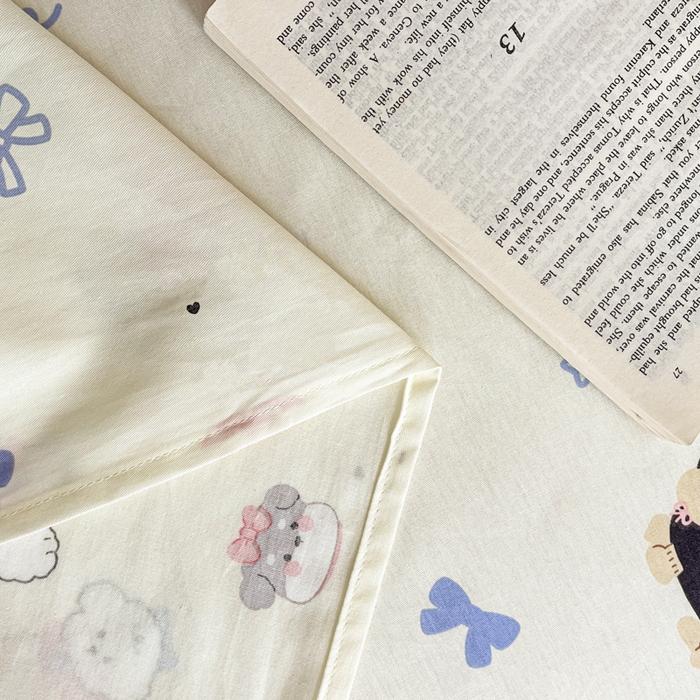 91家纺网 家纺一手货源 找家纺 Sweet dreams甜梦 2025新款全棉纯棉小清新印花床单单品单床单床单单件 蝴蝶结小狗