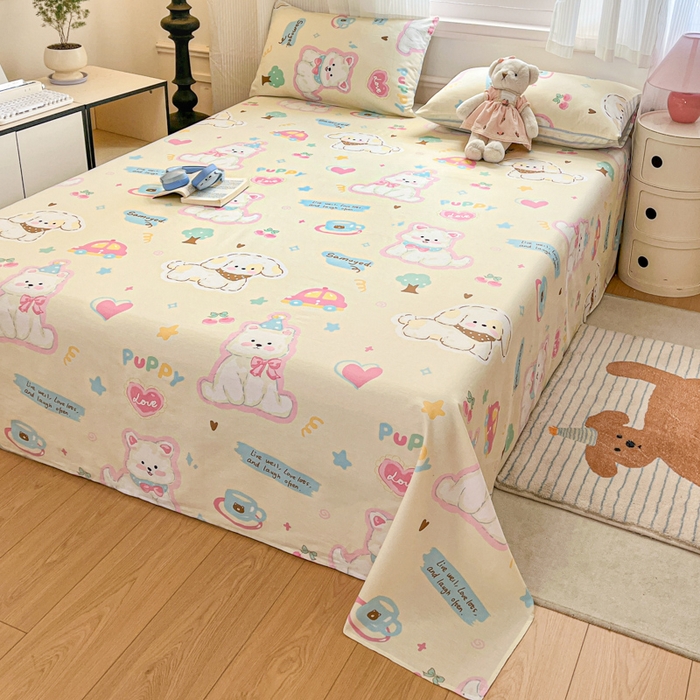 91家纺网 家纺一手货源 找家纺 Sweet dreams甜梦 2025新款全棉纯棉小清新印花床单单品单床单床单单件 萌趣乐园