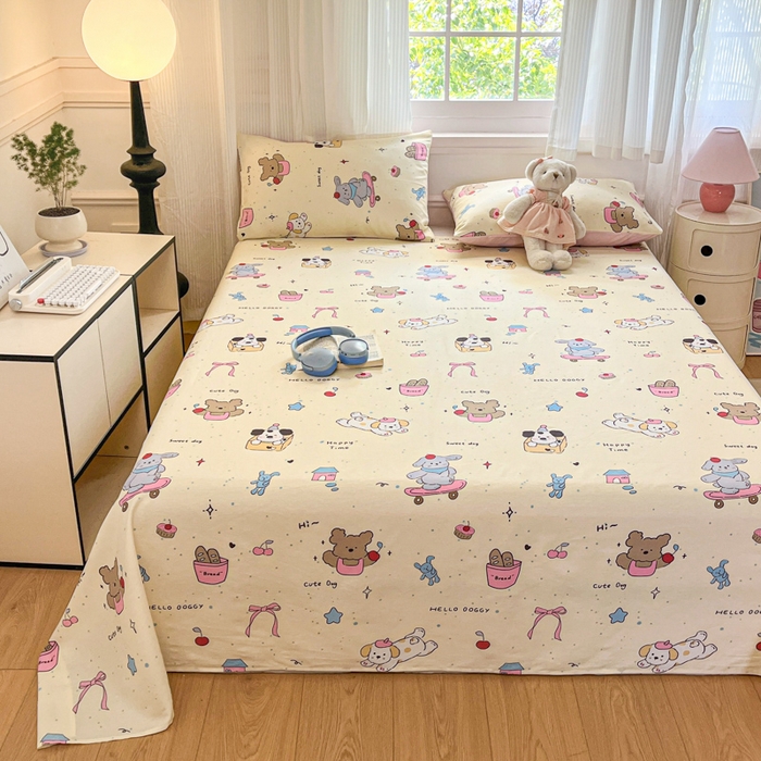 91家纺网 家纺一手货源 找家纺 Sweet dreams甜梦 2025新款全棉纯棉小清新印花床单单品单床单床单单件 动物派对