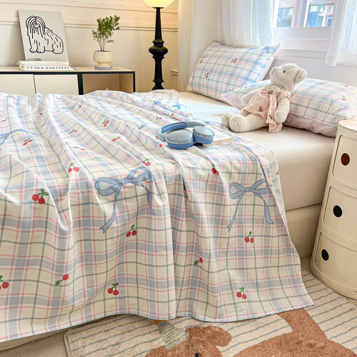 91家纺网 家纺一手货源 找家纺 Sweet dreams甜梦 2025新款全棉纯棉小清新印花床单单品单床单床单单件 蝴蝶结樱桃