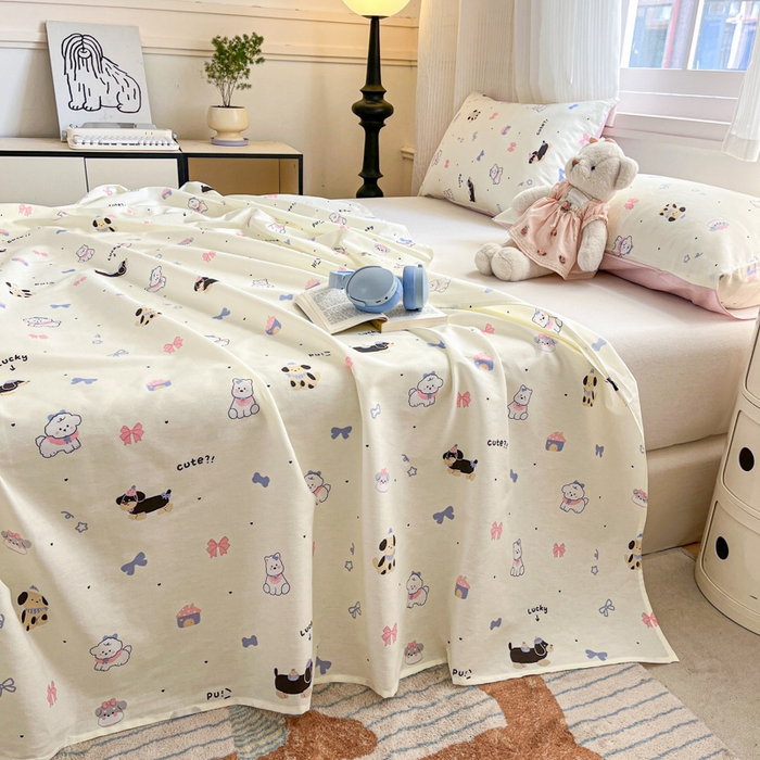 91家纺网 家纺一手货源 找家纺 Sweet dreams甜梦 2025新款全棉纯棉小清新印花床单单品单床单床单单件 蝴蝶结小狗