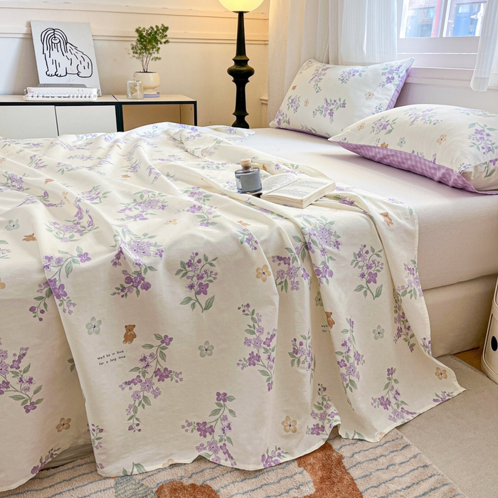 91家纺网 家纺一手货源 找家纺 Sweet dreams甜梦 2025新款全棉纯棉小清新印花床单单品单床单床单单件 小熊花语