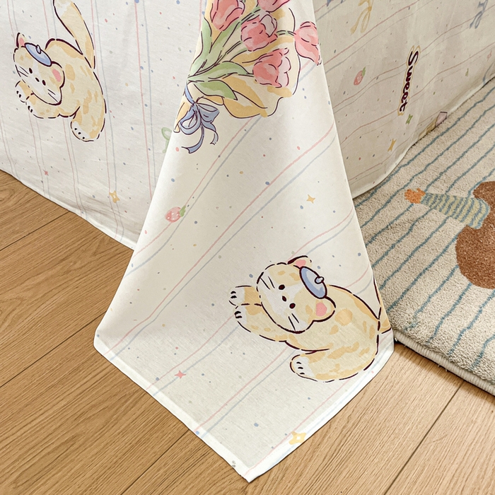 91家纺网 家纺一手货源 找家纺 Sweet dreams甜梦 2025新款全棉纯棉小清新印花床单单品单床单床单单件 花花小猫