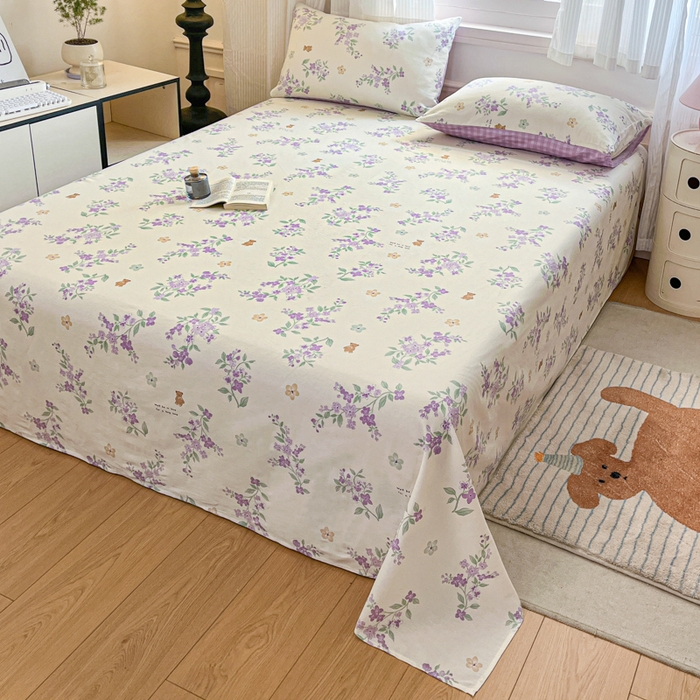 91家纺网 家纺一手货源 找家纺 Sweet dreams甜梦 2025新款全棉纯棉小清新印花床单单品单床单床单单件 小熊花语