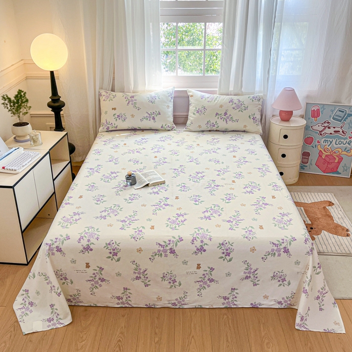 91家纺网 家纺一手货源 找家纺 Sweet dreams甜梦 2025新款全棉纯棉小清新印花床单单品单床单床单单件 小熊花语