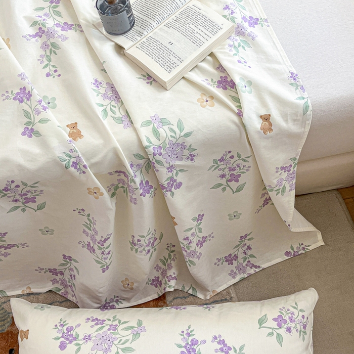 91家纺网 家纺一手货源 找家纺 Sweet dreams甜梦 2025新款全棉纯棉小清新印花床单单品单床单床单单件 小熊花语