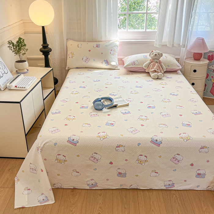 91家纺网 家纺一手货源 找家纺 Sweet dreams甜梦 2025新款全棉纯棉小清新印花床单单品单床单床单单件 草莓小猫