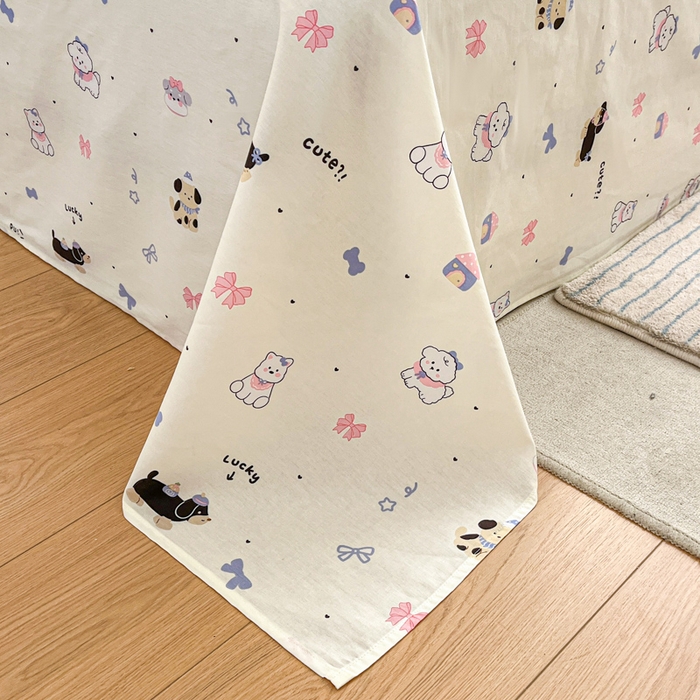 91家纺网 家纺一手货源 找家纺 Sweet dreams甜梦 2025新款全棉纯棉小清新印花床单单品单床单床单单件 蝴蝶结小狗