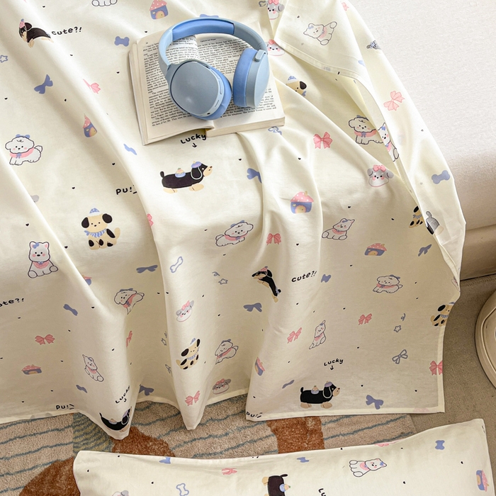 91家纺网 家纺一手货源 找家纺 Sweet dreams甜梦 2025新款全棉纯棉小清新印花床单单品单床单床单单件 蝴蝶结小狗