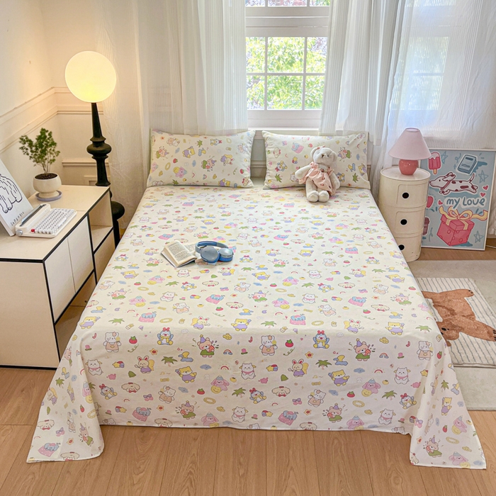 91家纺网 家纺一手货源 找家纺 Sweet dreams甜梦 2025新款全棉纯棉小清新印花床单单品单床单床单单件 可爱趴趴