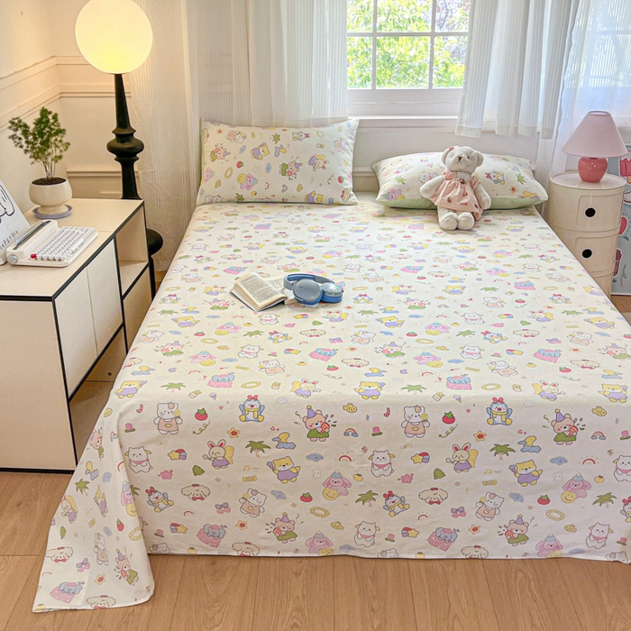 91家纺网 家纺一手货源 找家纺 Sweet dreams甜梦 2025新款全棉纯棉小清新印花床单单品单床单床单单件 可爱趴趴