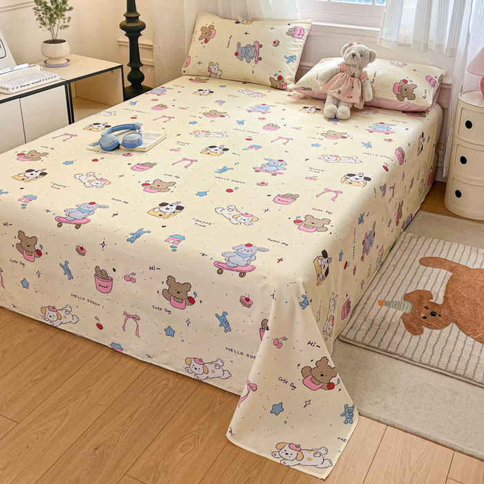 91家纺网 家纺一手货源 找家纺 Sweet dreams甜梦 2025新款全棉纯棉小清新印花床单单品单床单床单单件 动物派对