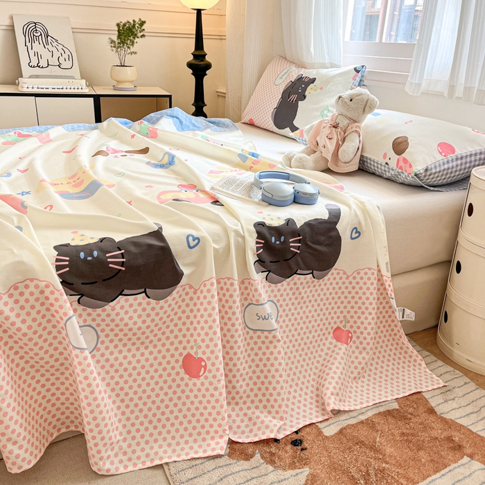 91家纺网 家纺一手货源 找家纺 Sweet dreams甜梦 2025新款全棉纯棉小清新印花床单单品单床单床单单件 蛋糕猫猫