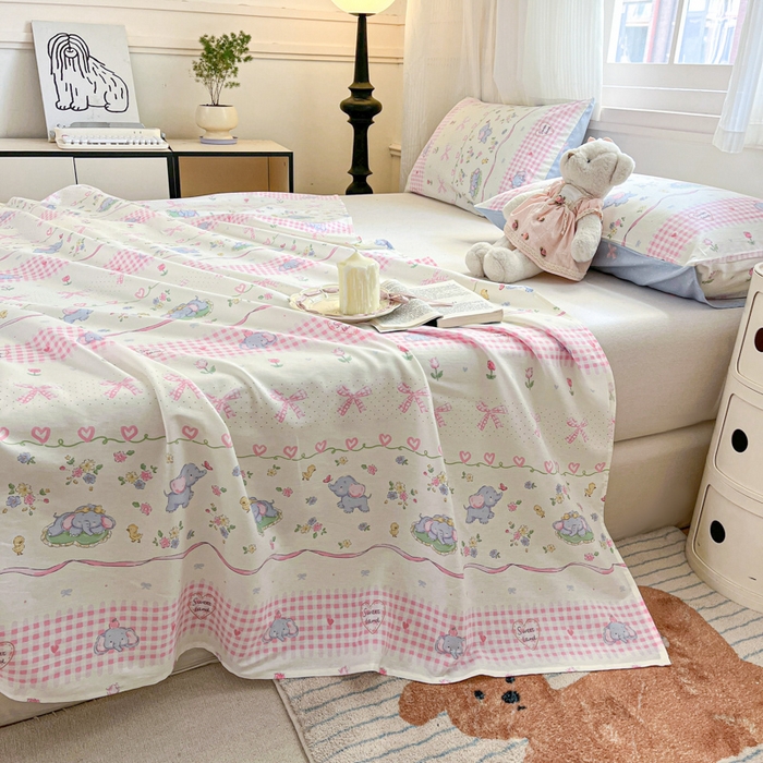 91家纺网 家纺一手货源 找家纺 Sweet dreams甜梦 2025新款全棉纯棉小清新印花床单单品单床单床单单件 花花小象