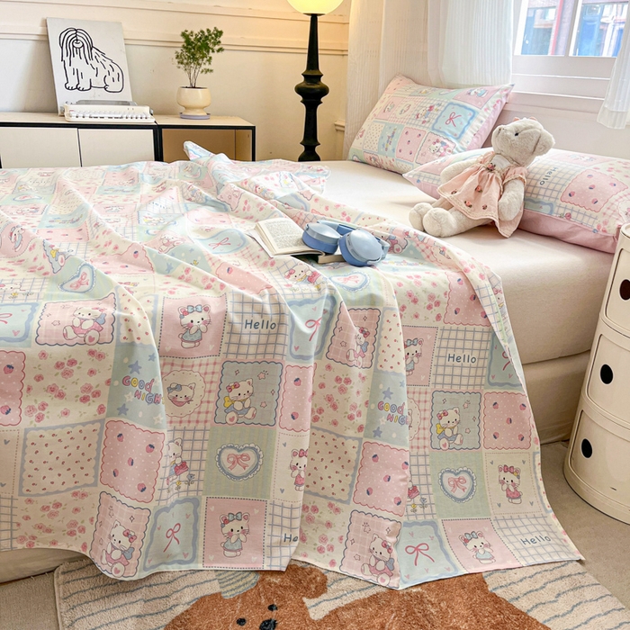 91家纺网 家纺一手货源 找家纺 Sweet dreams甜梦 2025新款全棉纯棉小清新印花床单单品单床单床单单件 格子猫猫