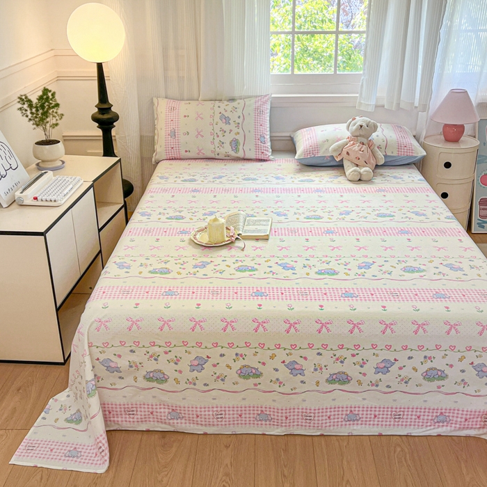 91家纺网 家纺一手货源 找家纺 Sweet dreams甜梦 2025新款全棉纯棉小清新印花床单单品单床单床单单件 花花小象