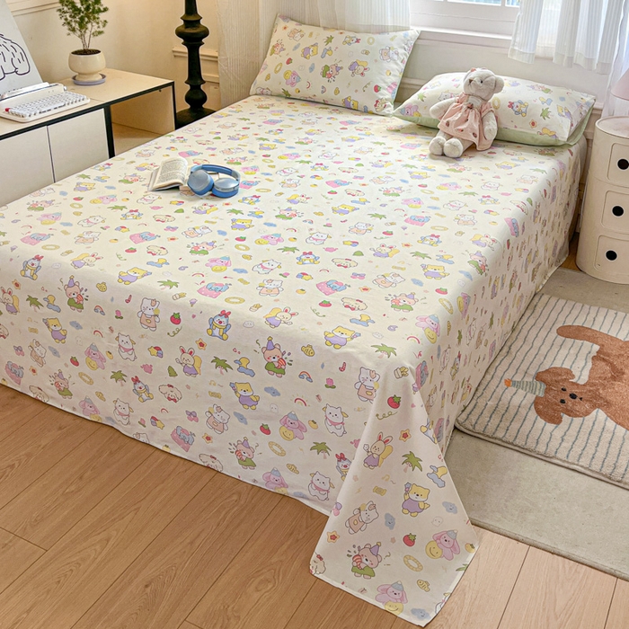 91家纺网 家纺一手货源 找家纺 Sweet dreams甜梦 2025新款全棉纯棉小清新印花床单单品单床单床单单件 可爱趴趴