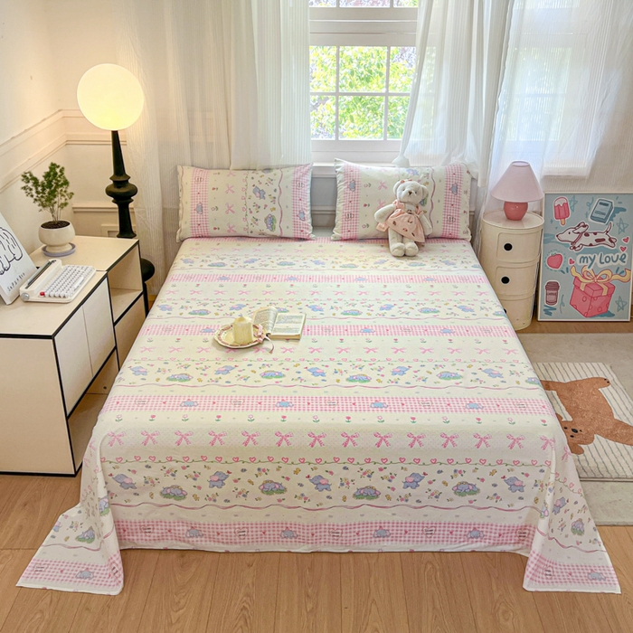 91家纺网 家纺一手货源 找家纺 Sweet dreams甜梦 2025新款全棉纯棉小清新印花床单单品单床单床单单件 花花小象