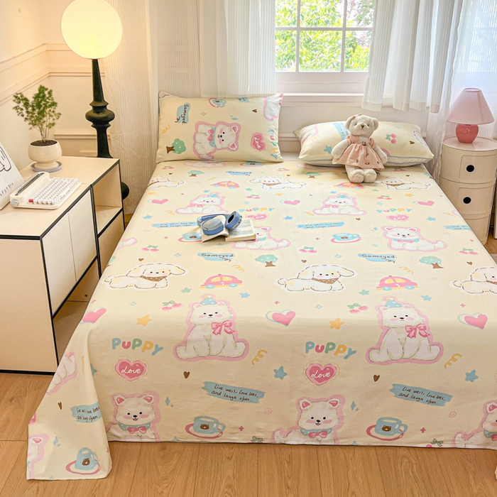 91家纺网 家纺一手货源 找家纺 Sweet dreams甜梦 2025新款全棉纯棉小清新印花床单单品单床单床单单件 萌趣乐园