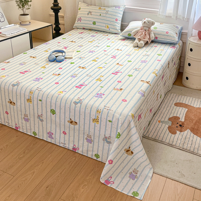 91家纺网 家纺一手货源 找家纺 Sweet dreams甜梦 2025新款全棉纯棉小清新印花床单单品单床单床单单件 奇趣动物园