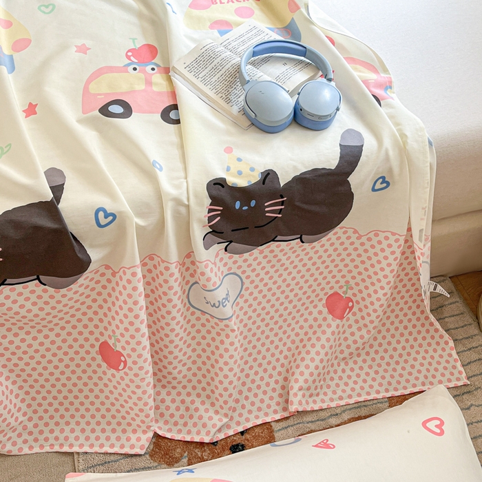 91家纺网 家纺一手货源 找家纺 Sweet dreams甜梦 2025新款全棉纯棉小清新印花床单单品单床单床单单件 蛋糕猫猫