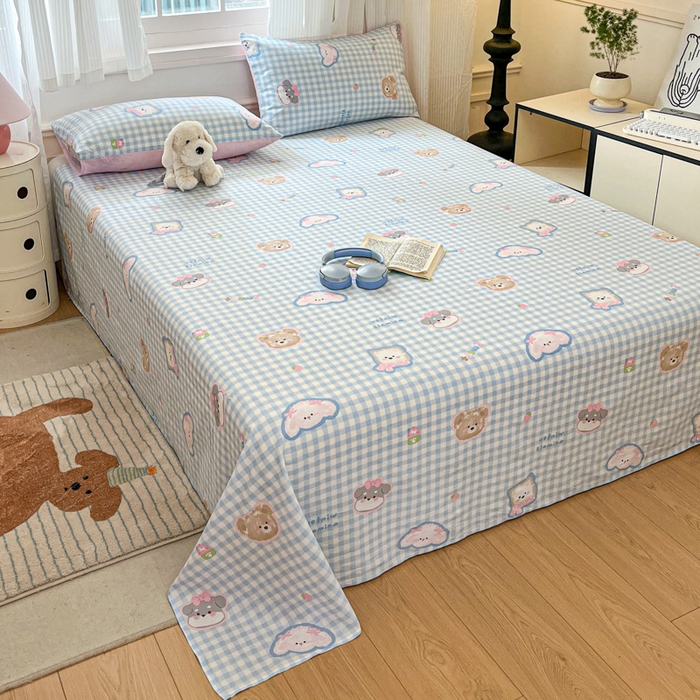 91家纺网 家纺一手货源 找家纺 Sweet dreams甜梦 2025新款全棉纯棉小清新印花床单单品单床单床单单件 格子狗狗