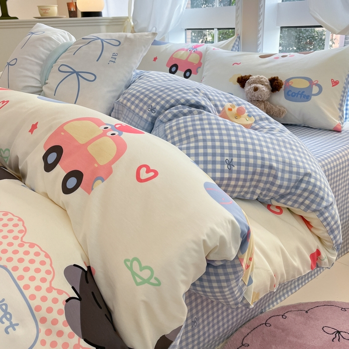 91家纺网 家纺一手货源 找家纺 Sweet dreams甜梦 2025新款全棉纯棉小清新卡通被套单品单被套被套单件 蛋糕猫猫