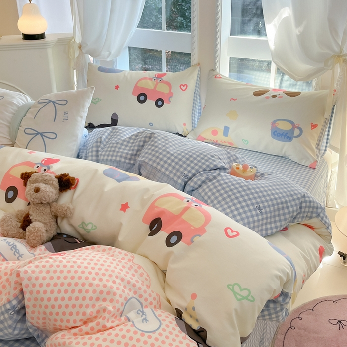 91家纺网 家纺一手货源 找家纺 Sweet dreams甜梦 2025新款全棉纯棉小清新卡通被套单品单被套被套单件 蛋糕猫猫