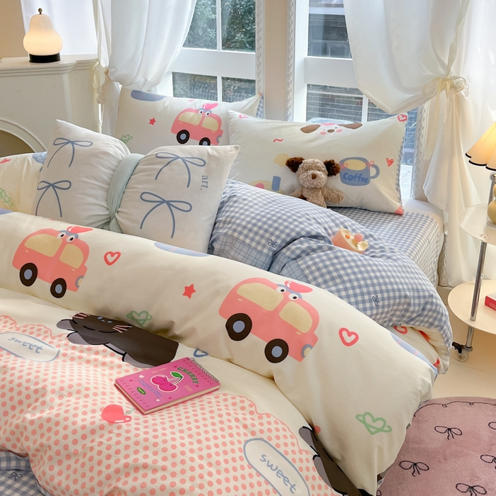 91家纺网 家纺一手货源 找家纺 Sweet dreams甜梦 2025新款全棉纯棉小清新卡通被套单品单被套被套单件 蛋糕猫猫