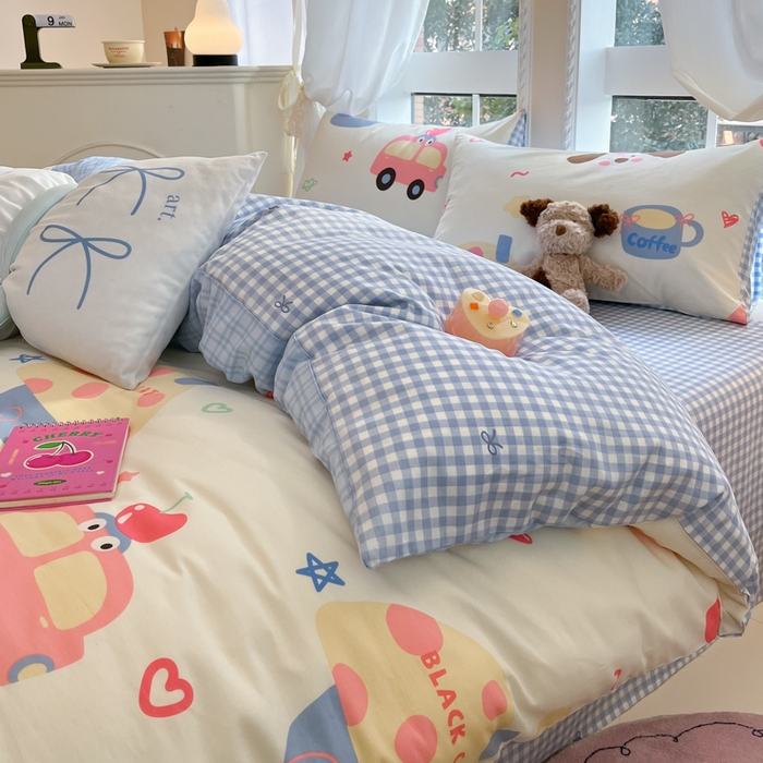 91家纺网 家纺一手货源 找家纺 Sweet dreams甜梦 2025新款全棉纯棉小清新卡通被套单品单被套被套单件 蛋糕猫猫